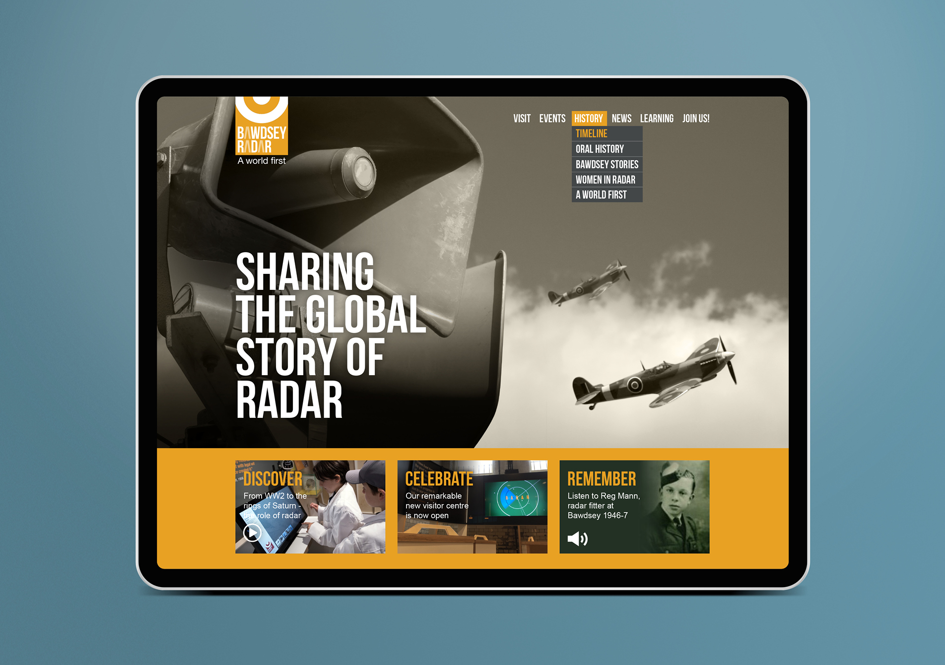 Bawdsey Radar website displayed on an iPad