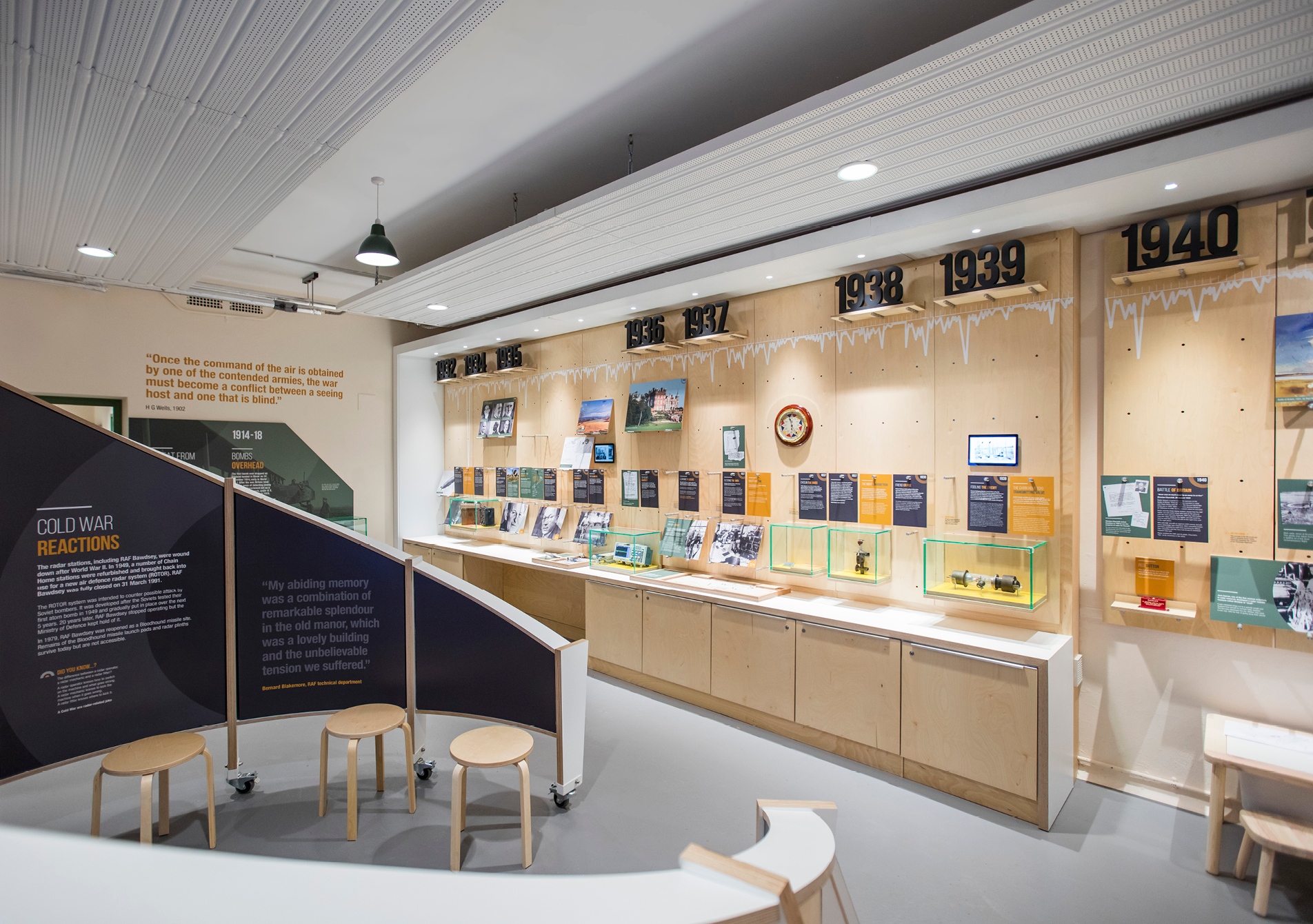 Bawdsey Radar museum display cabinets