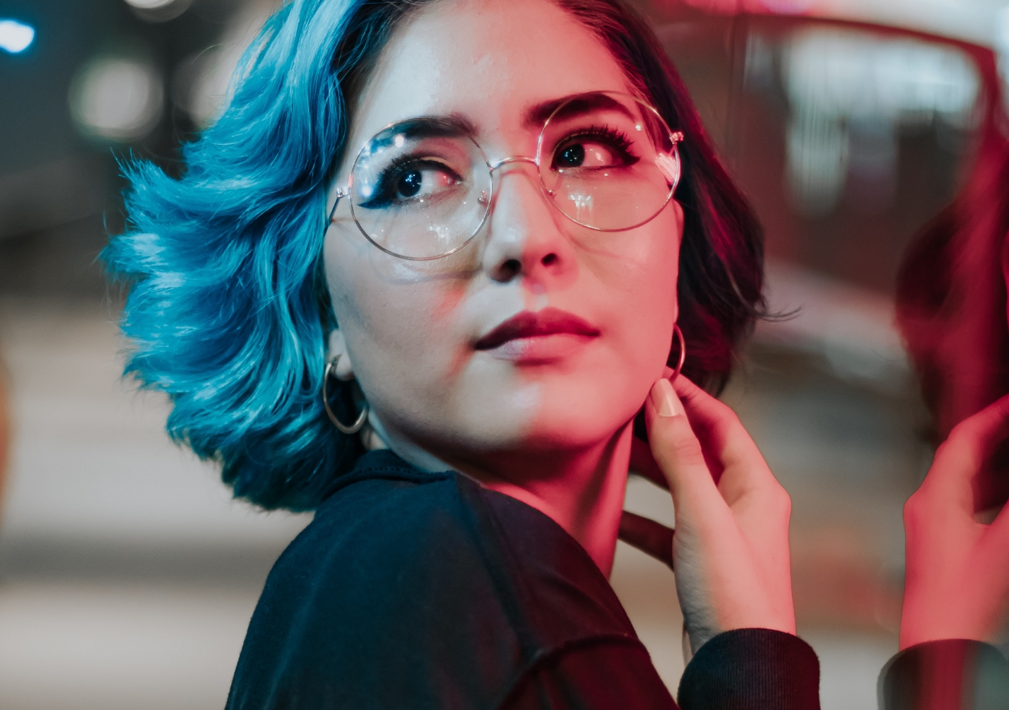 A woman wearing glasses