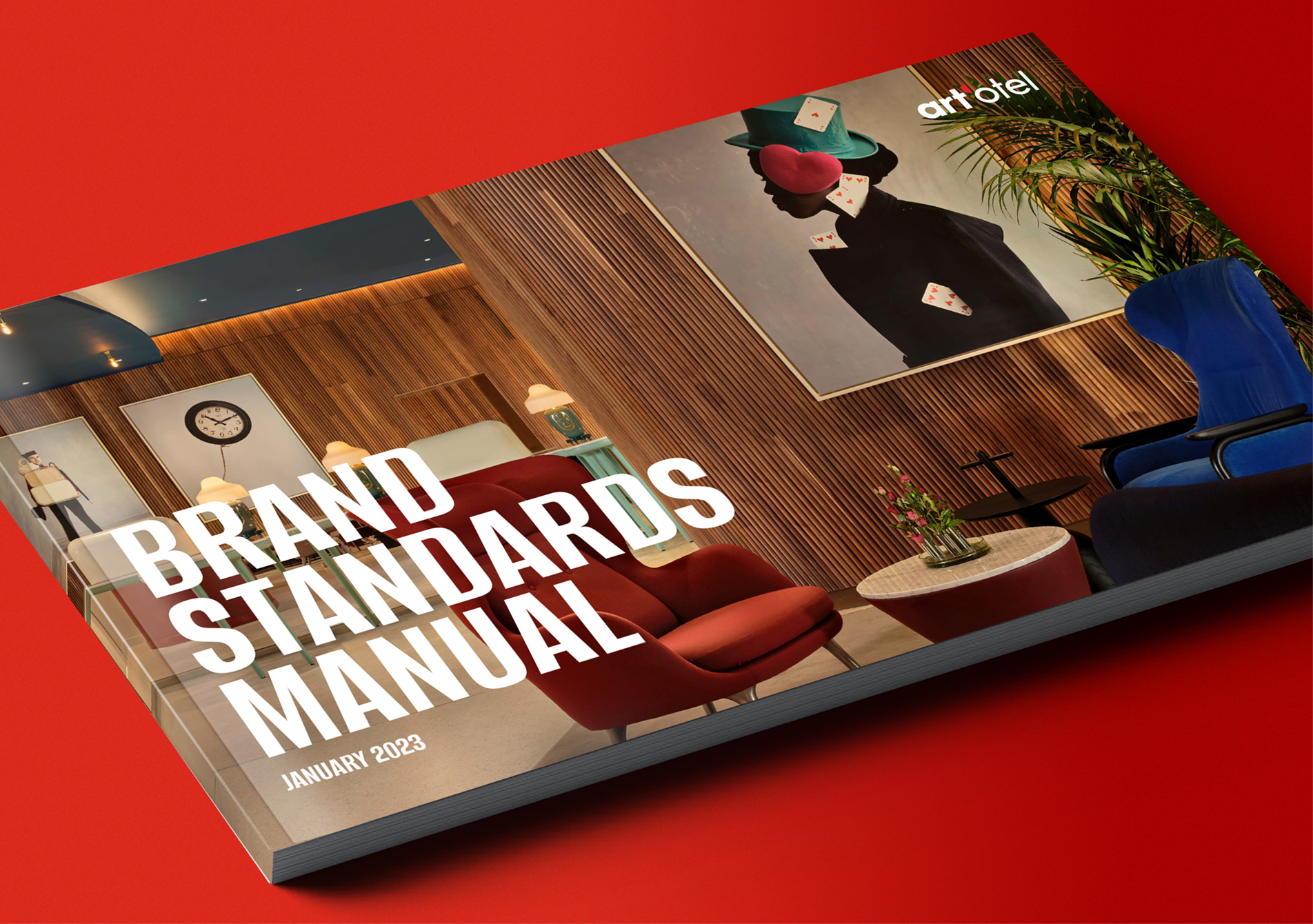 art'otel creative branding manual displayed on red background