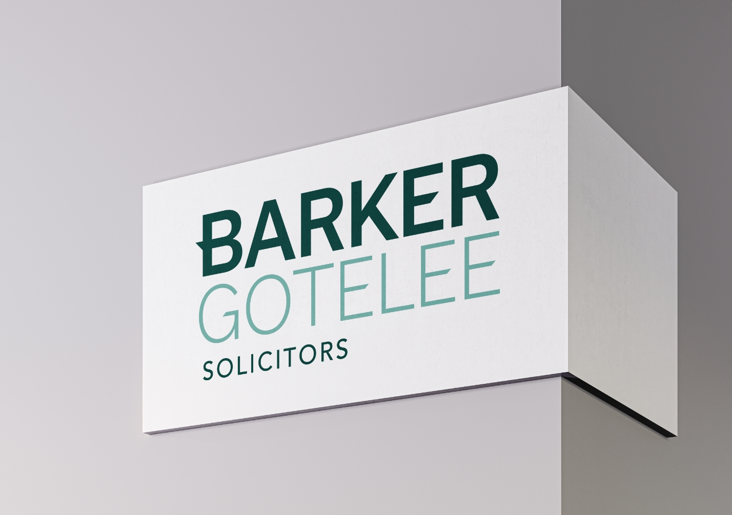 Barker Gotelee rebrand displayed on a sign