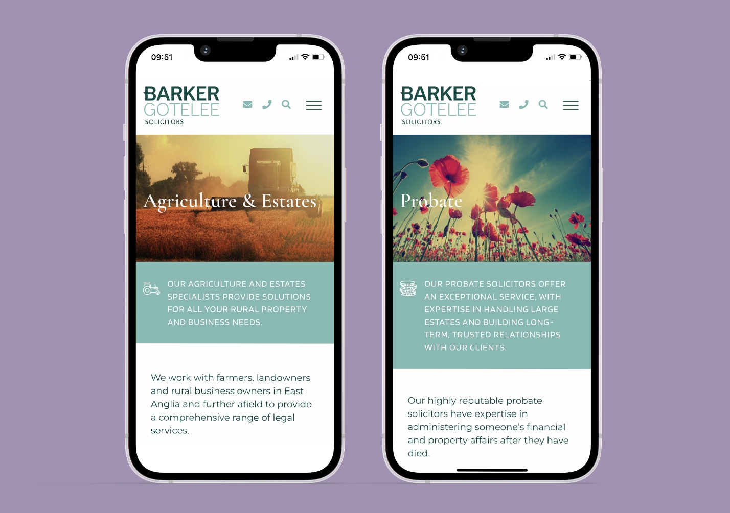 iPhones showing the Barker Gotelee website