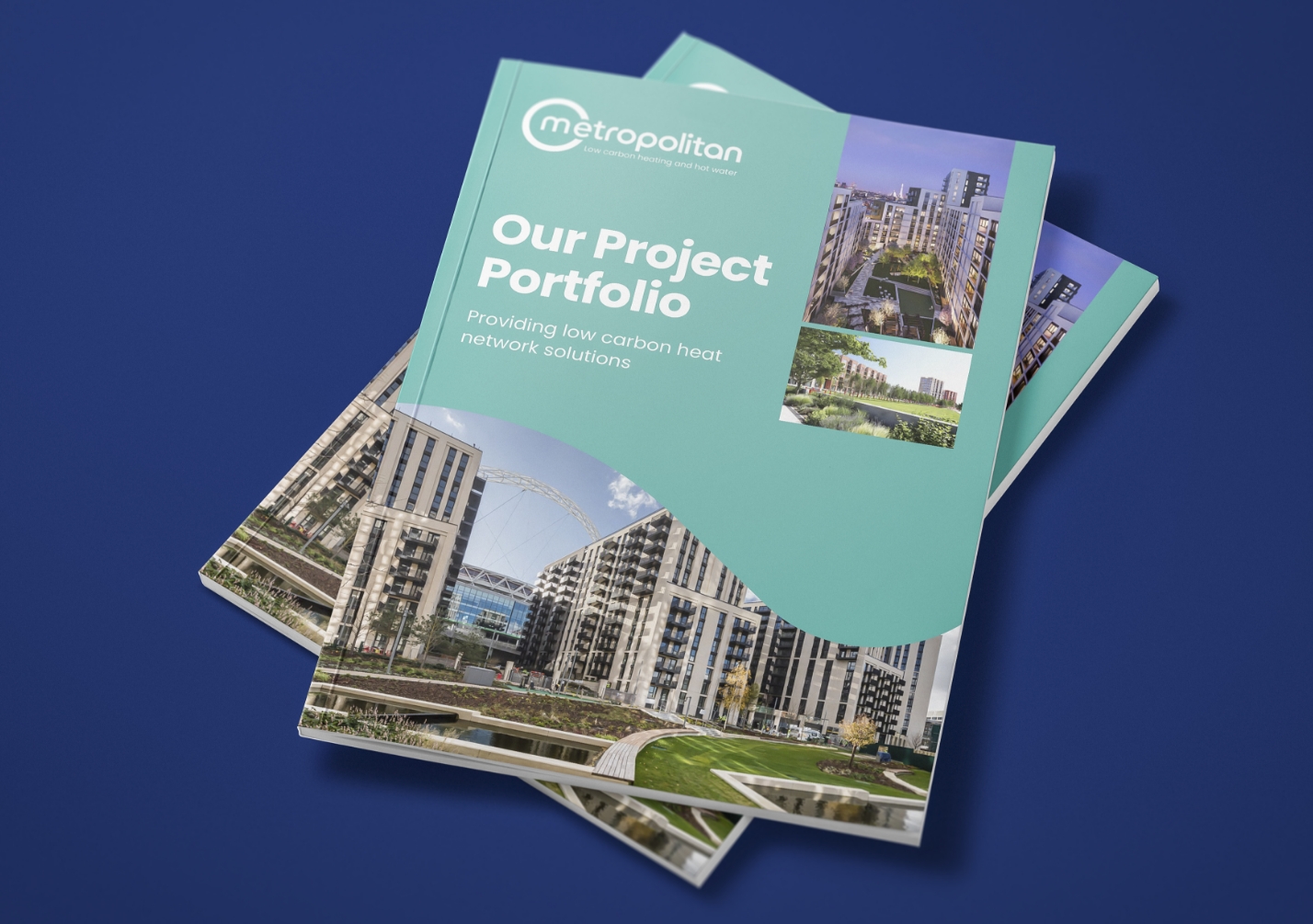 Metropolitan brand brochure cover on a blue background