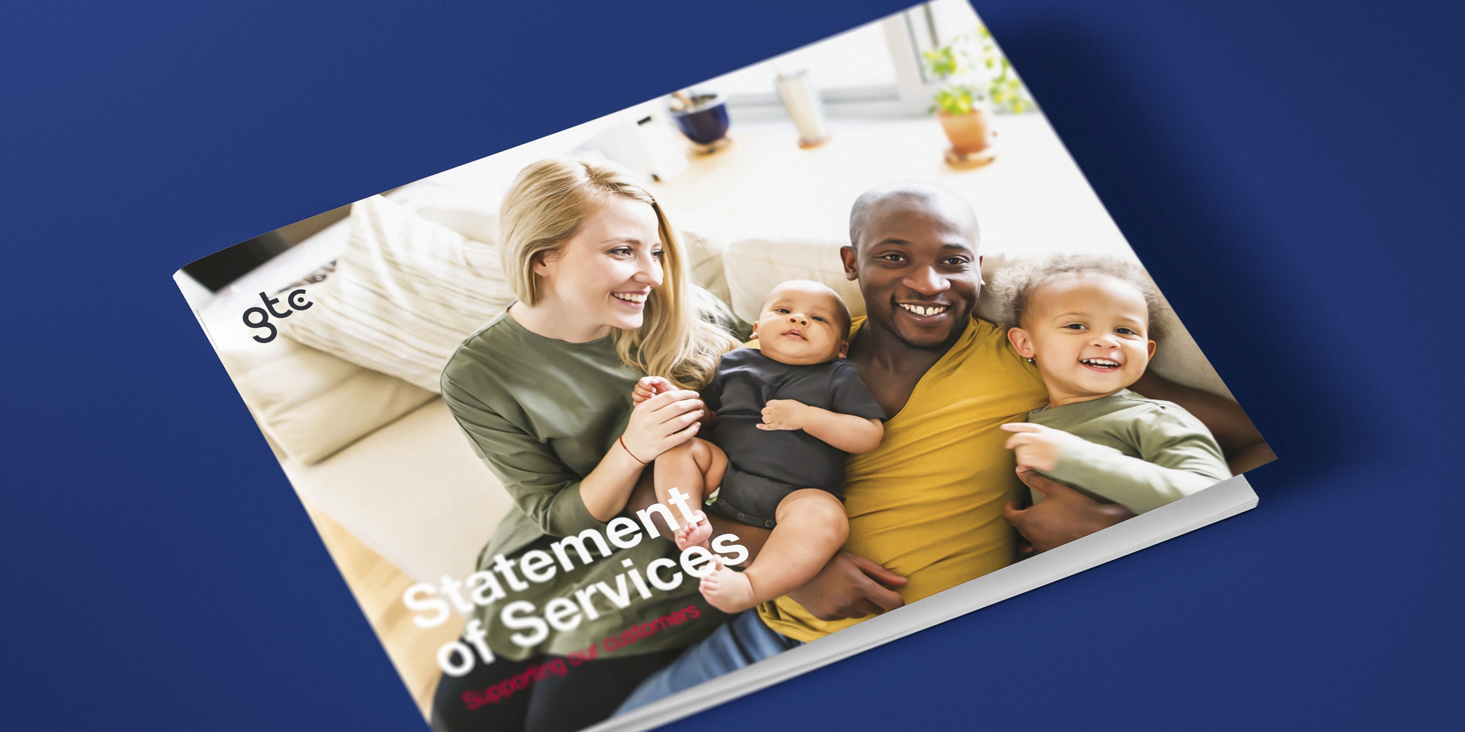 GTC brand brochure cover on a blue background