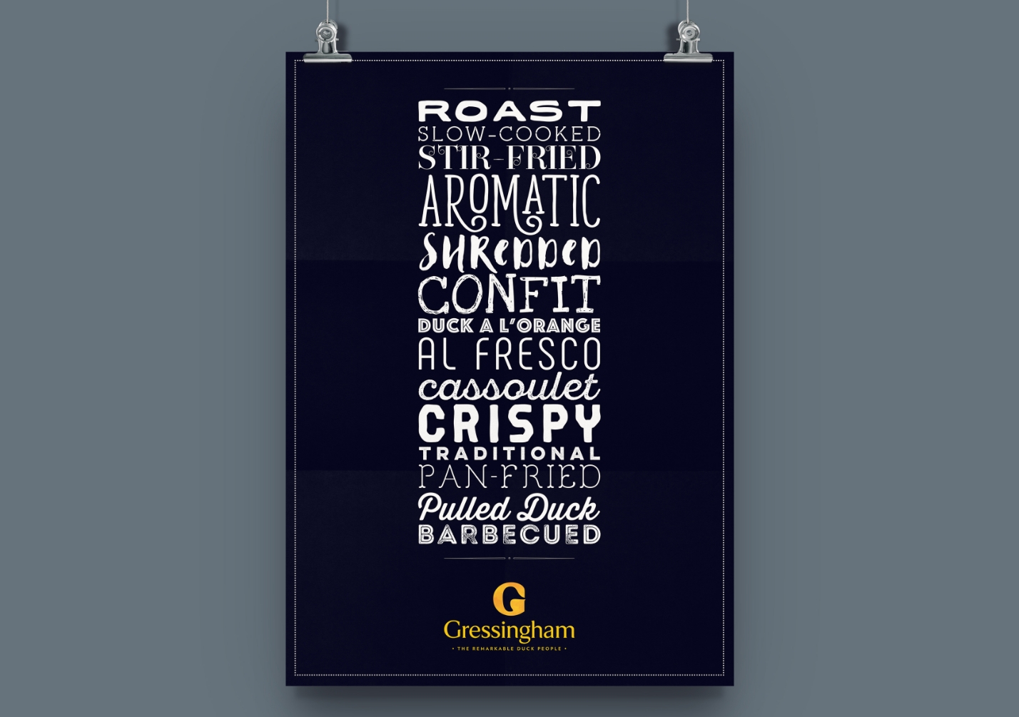 Gressingham poster design on a grey background