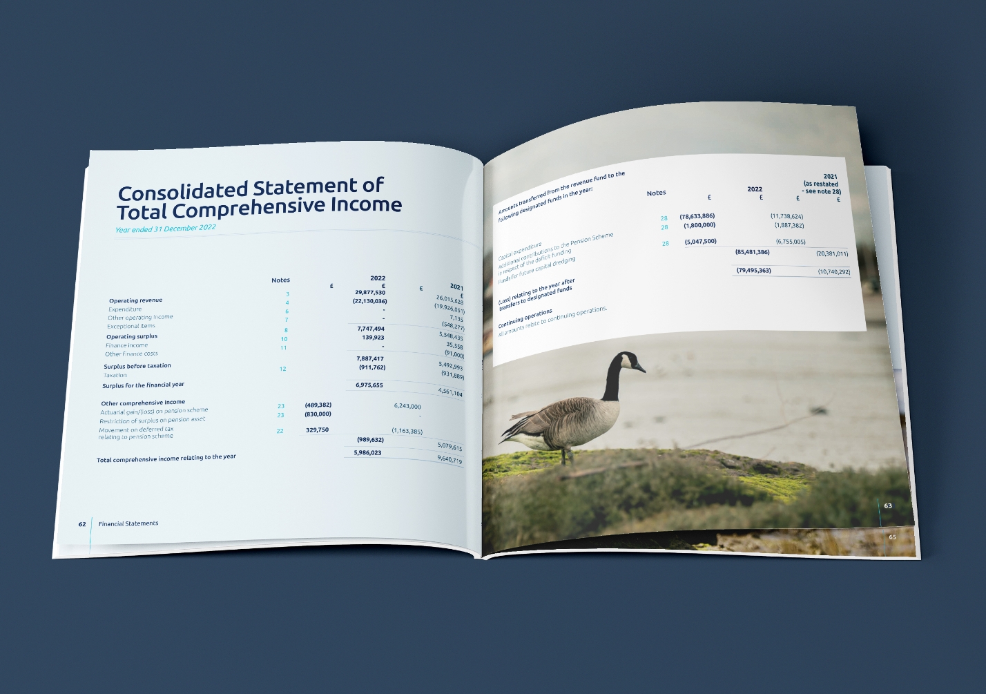 Pages from the Harwich Haven brochure on a blue background