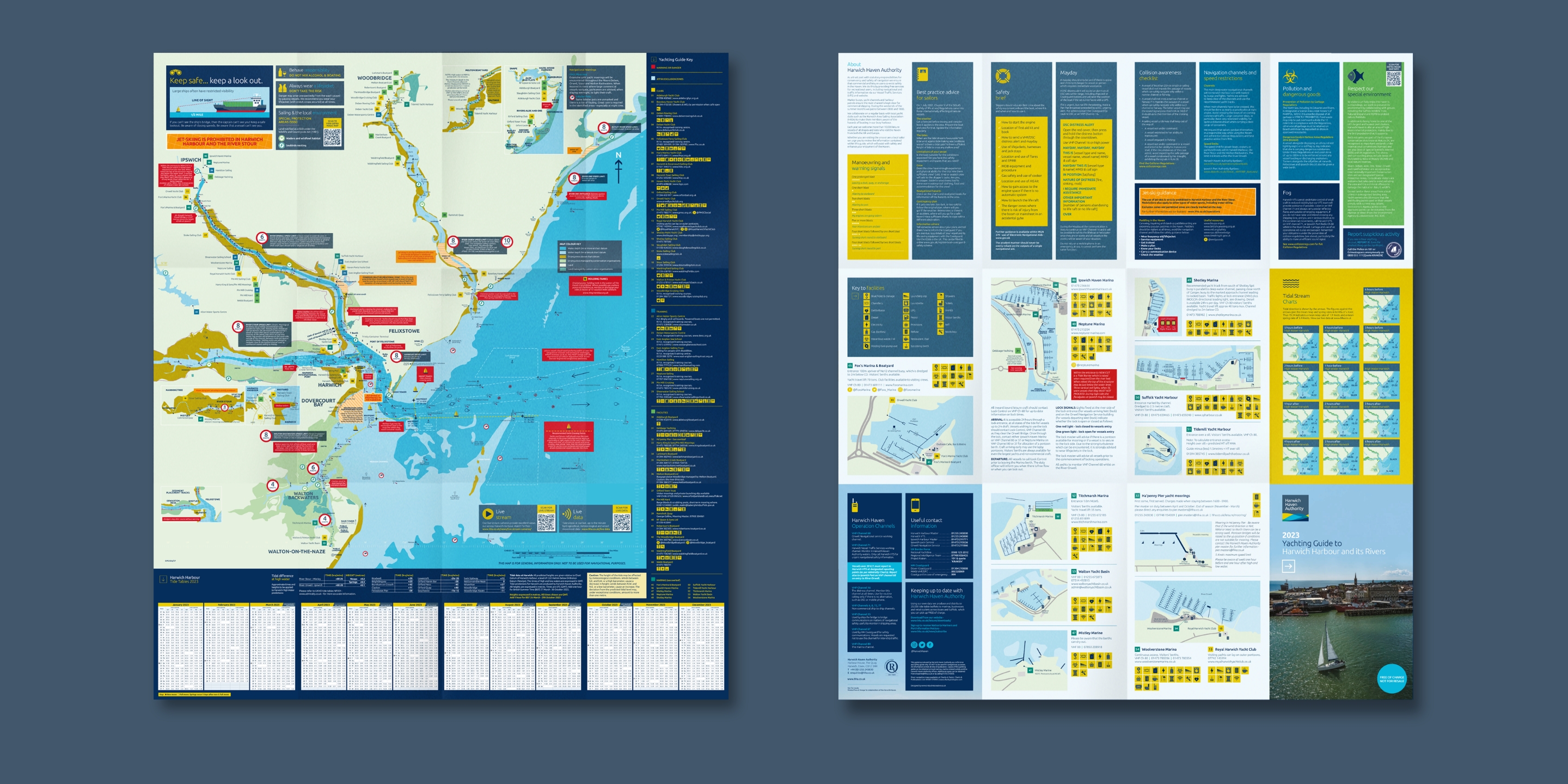 Tide tables showing the new brand design on a blue background