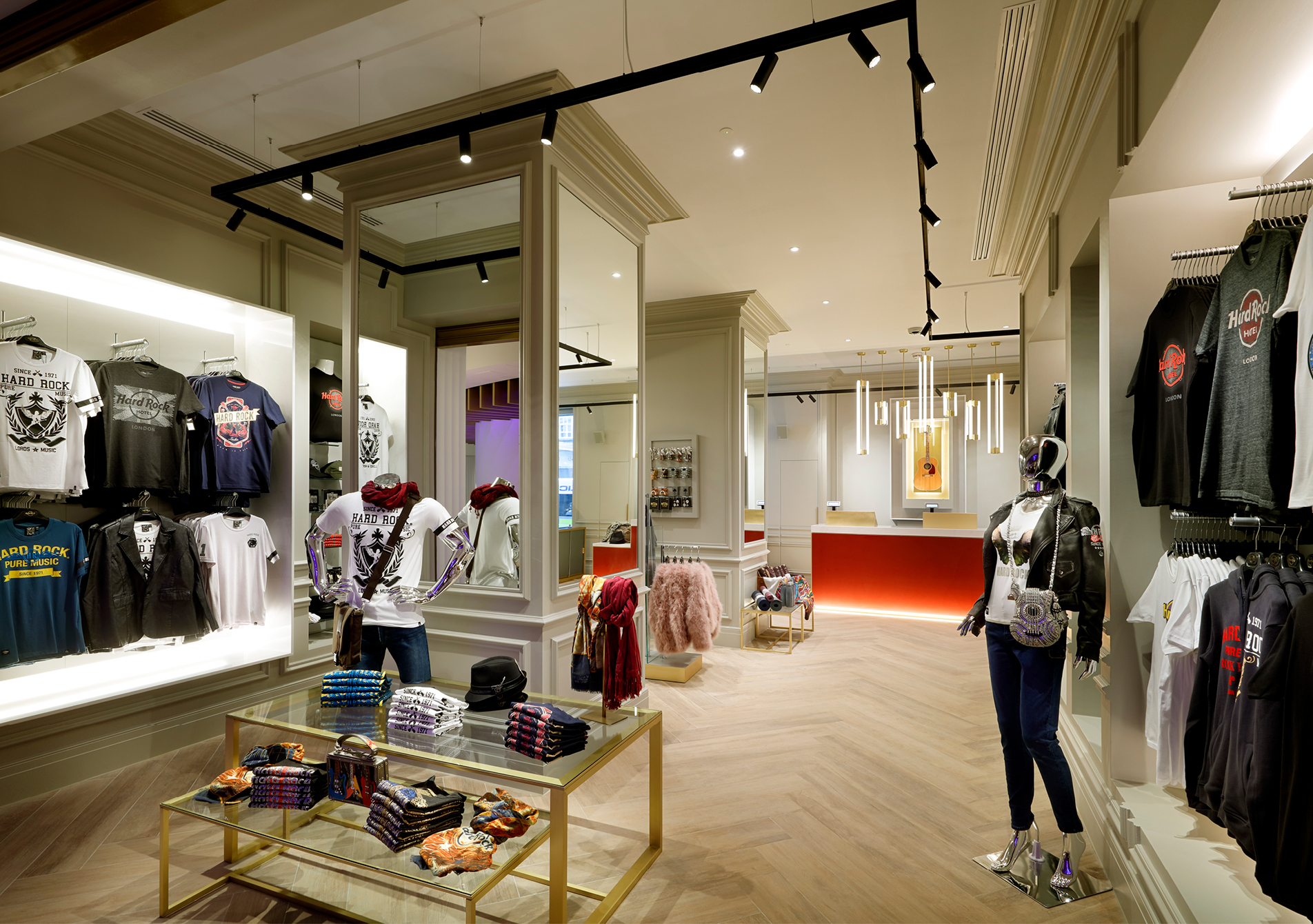 Internal image of Hard Rock shop with merchandise on display