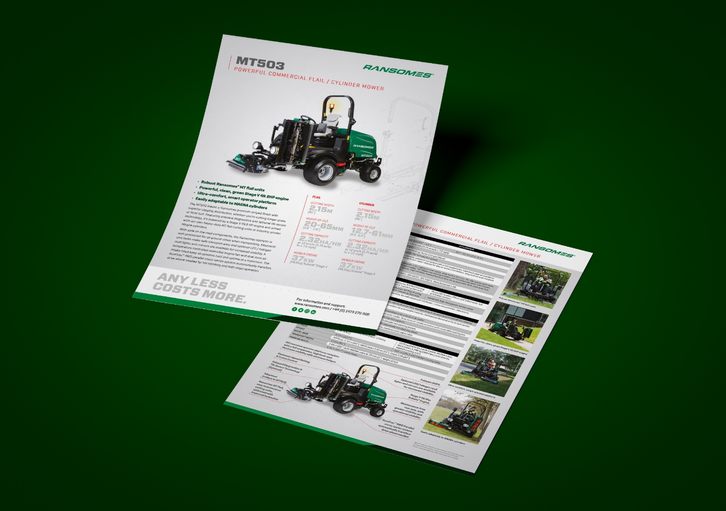 Ransomes machinery specification design on a green background