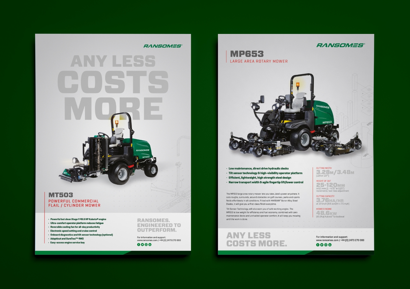 Ransomes machinery specification design on a green background