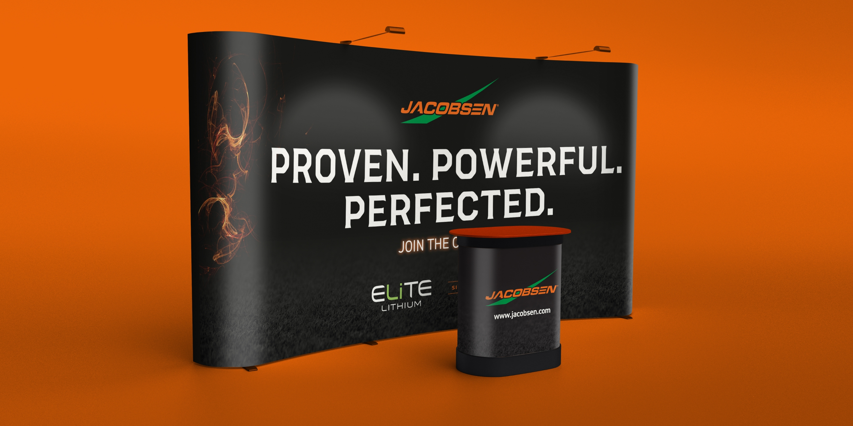 Image of a Jacobsen exhibition stand on an orange background