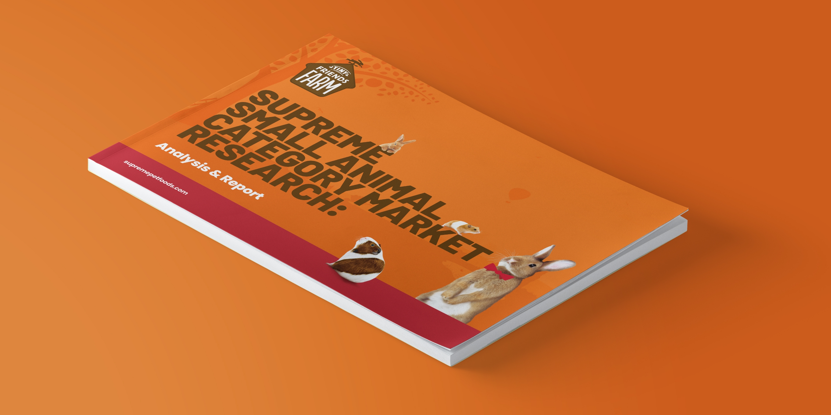 Tiny Friends Farm product brochure on an orange background